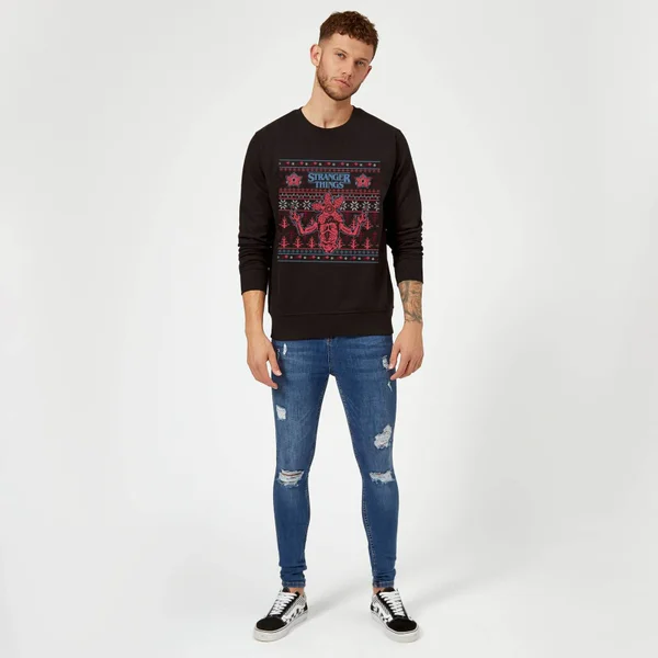 Stranger Things Christmas Deomogorgon Unisex Christmas Jumper - Black 3 Stranger Things Christmas Deomogorgon Unisex Christmas Jumper - Black - Image 3
