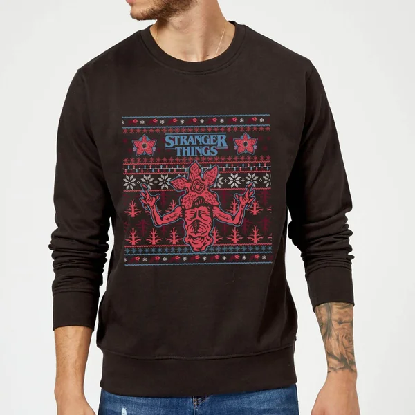 Stranger Things Christmas Deomogorgon Unisex Christmas Jumper - Black 2 Stranger Things Christmas Deomogorgon Unisex Christmas Jumper - Black - Image 2