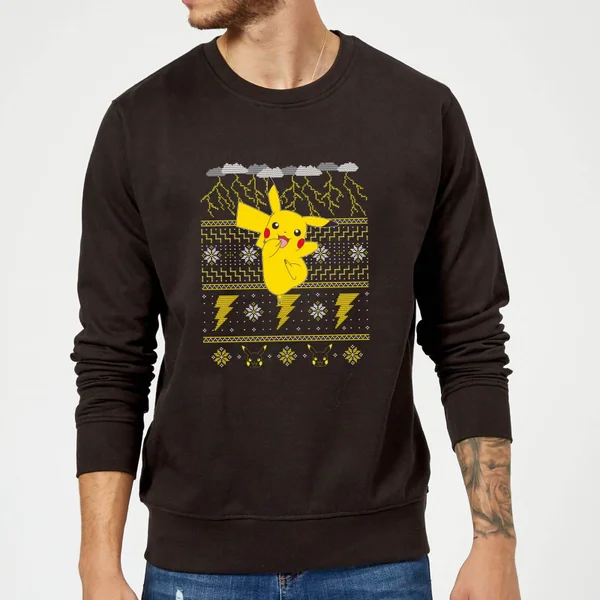 Pokemon Pikachu Christmas Christmas Jumper - Black 2 Pokemon Pikachu Christmas Christmas Jumper - Black - Image 2