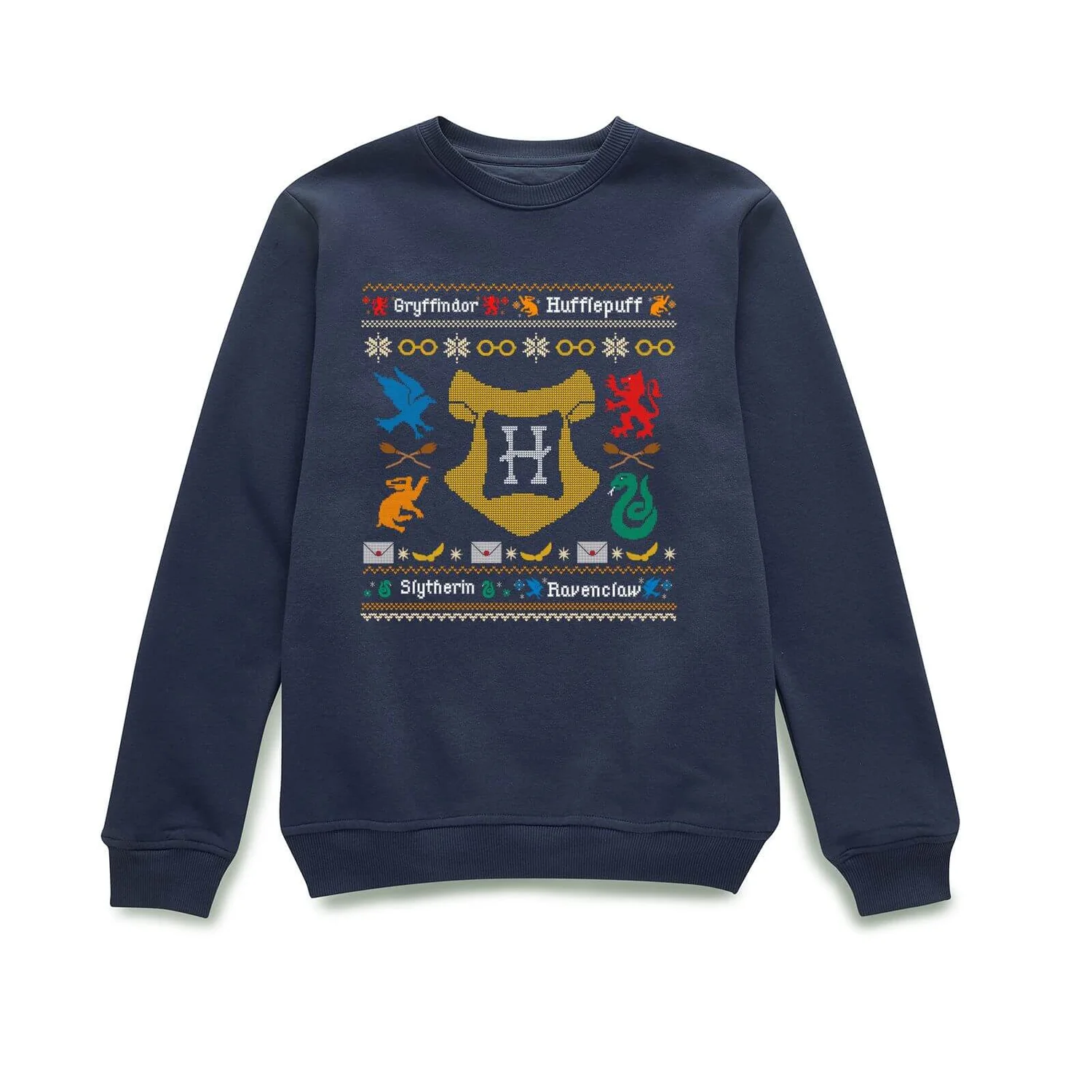Harry Potter Houses Christmas Jumper - Navy 1 Harry Potter Houses Christmas Jumper - Navy
