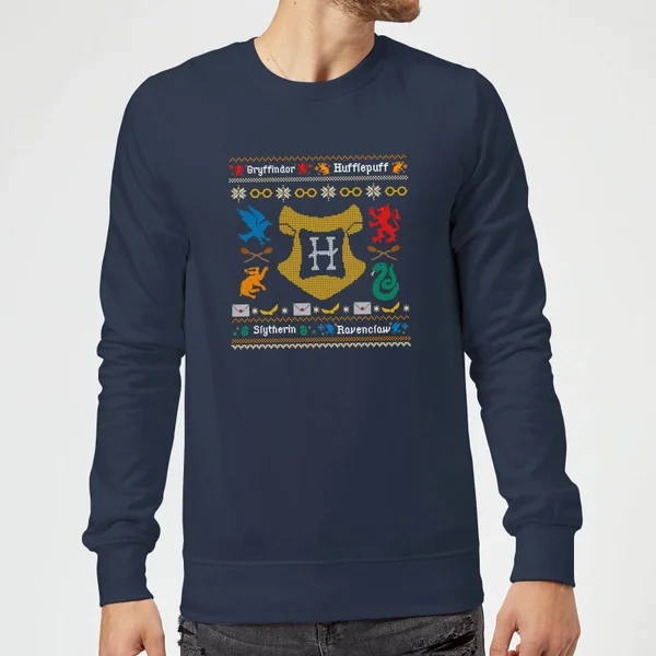 Harry Potter Houses Christmas Jumper - Navy 2 Harry Potter Houses Christmas Jumper - Navy - Image 2