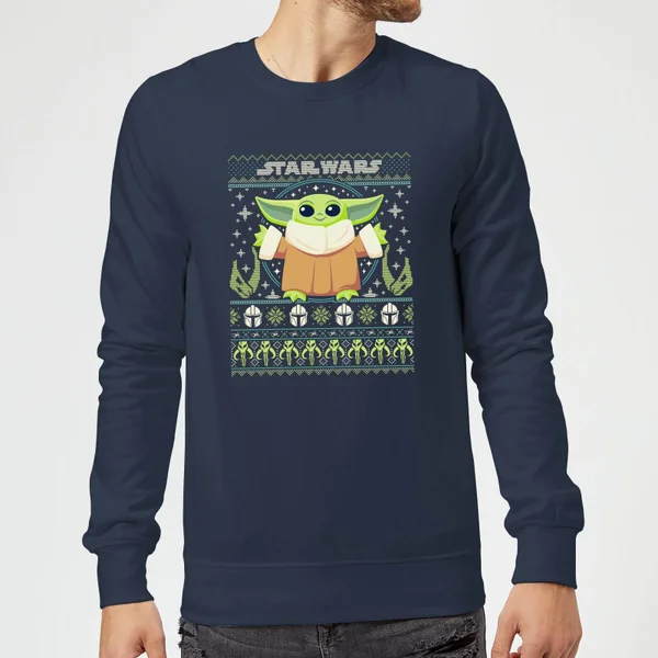 The Mandalorian Grogu Christmas Christmas Jumper - Navy 2 The Mandalorian Grogu Christmas Christmas Jumper - Navy - Image 2