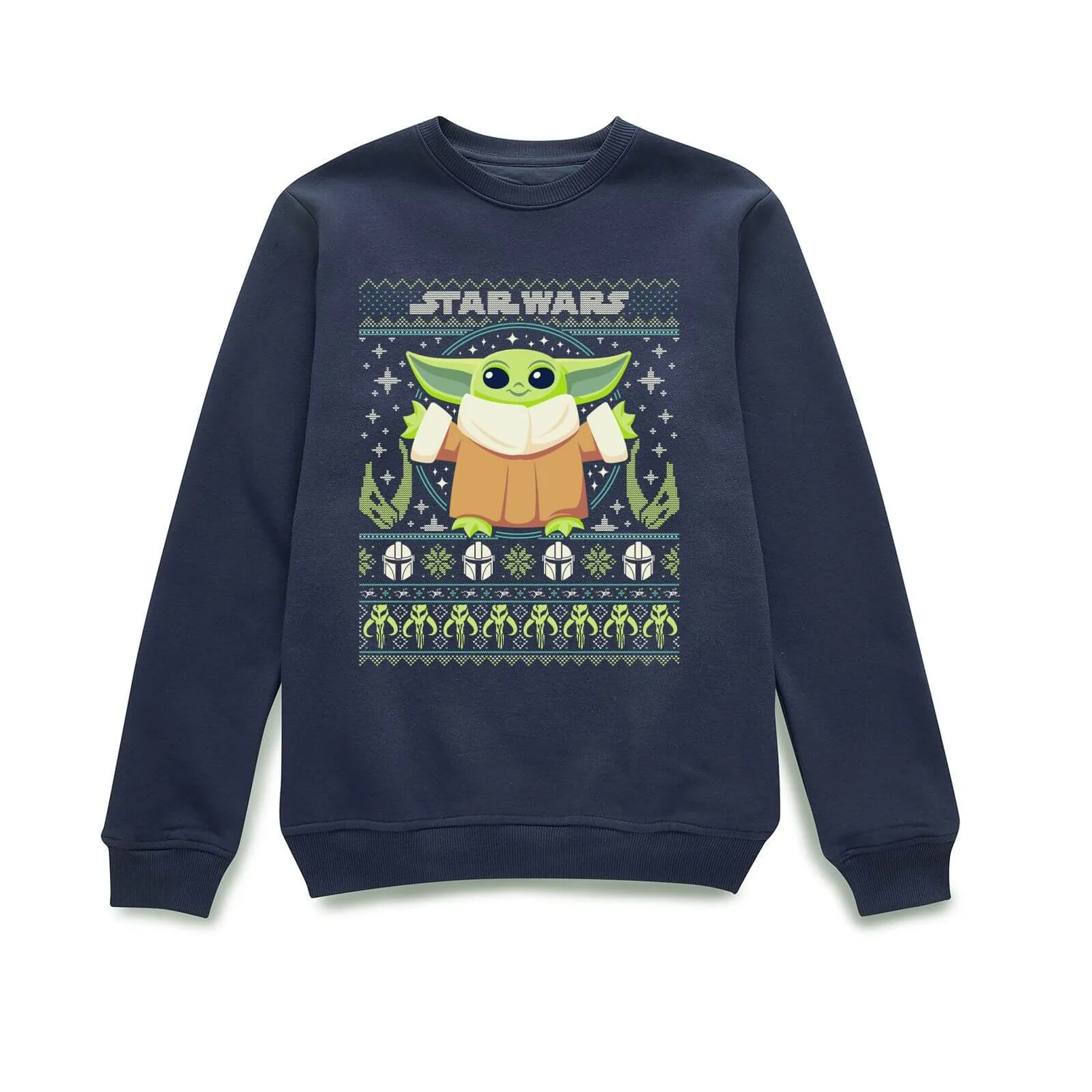 The Mandalorian Grogu Christmas Christmas Jumper - Navy 1 The Mandalorian Grogu Christmas Christmas Jumper - Navy