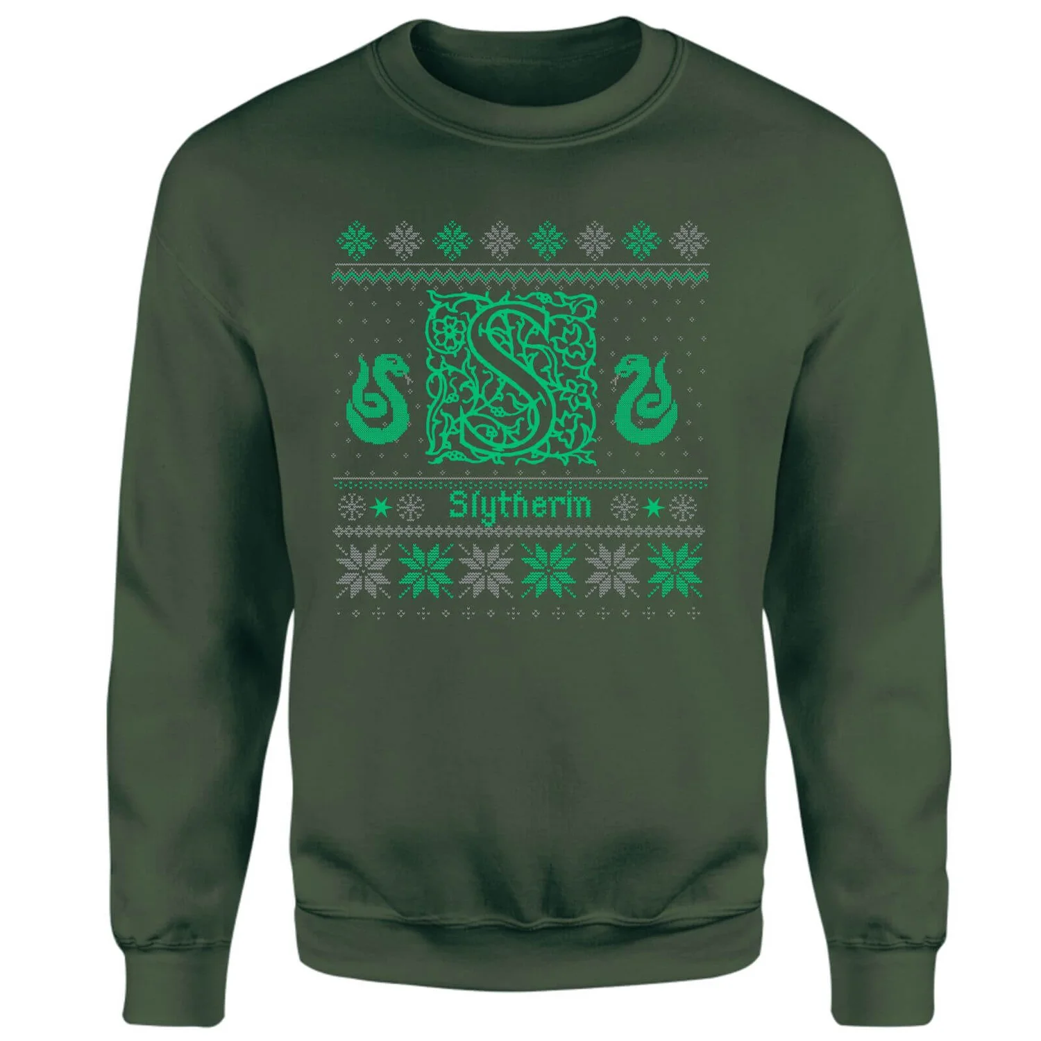 Harry Potter Slytherin Christmas Christmas Jumper - Green 1 Harry Potter Slytherin Christmas Christmas Jumper - Green