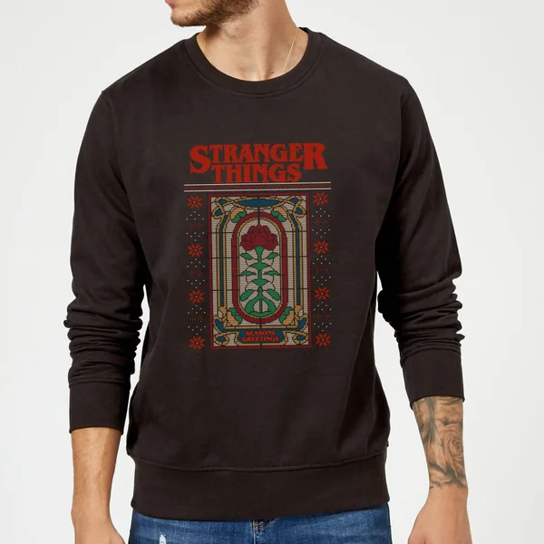 Stranger Things Creel House Window Christmas Jumper - Black 2 Stranger Things Creel House Window Christmas Jumper - Black - Image 2