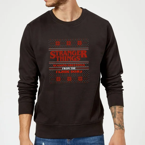 Stranger Things Seasons Greetings From The Upside Down Christmas Jumper - Black 2 Stranger Things Seasons Greetings From The Upside Down Christmas Jumper - Black - Image 2
