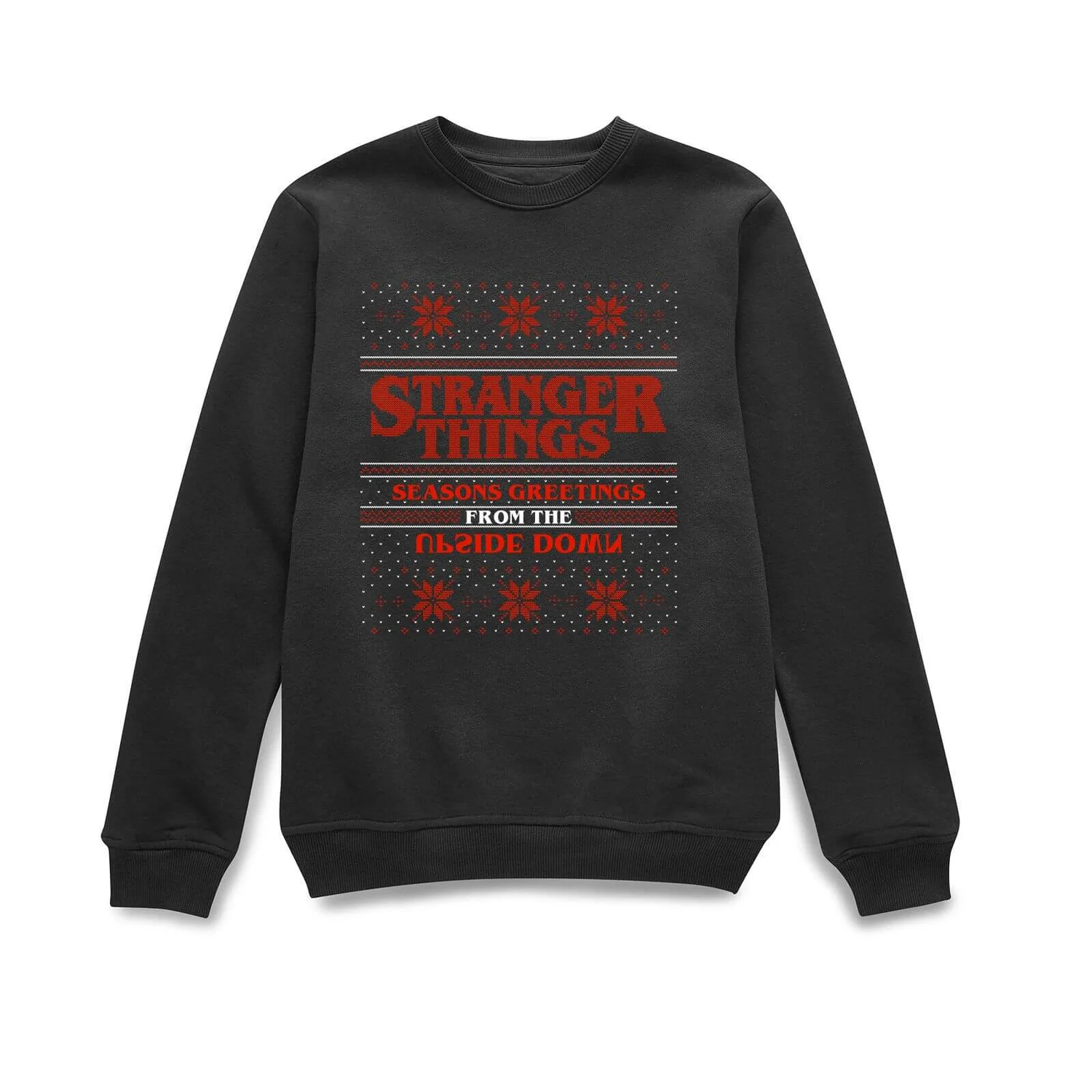 Stranger Things Seasons Greetings From The Upside Down Christmas Jumper - Black 1 Stranger Things Seasons Greetings From The Upside Down Christmas Jumper - Black