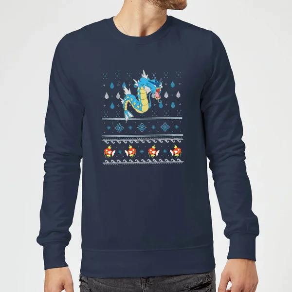 Pokemon Gyarados Christmas Jumper - Navy 2 Pokemon Gyarados Christmas Jumper - Navy - Image 2
