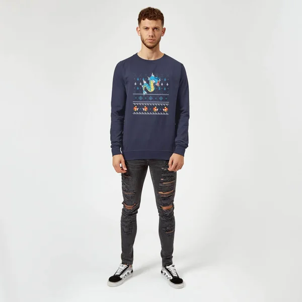 Pokemon Gyarados Christmas Jumper - Navy 3 Pokemon Gyarados Christmas Jumper - Navy - Image 3