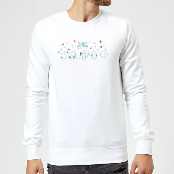 Pokemon Happy Holidays Outlines Christmas Jumper - White 2 Pokemon Happy Holidays Outlines Christmas Jumper - White - Image 2