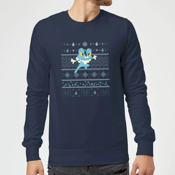 Pokemon Froakie Christmas Christmas Jumper - Navy 2 Pokemon Froakie Christmas Christmas Jumper - Navy - Image 2